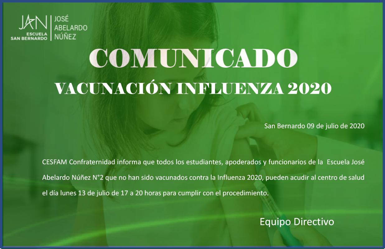 Comunicado sobre la Vacunación contra la Influenza para el 2020